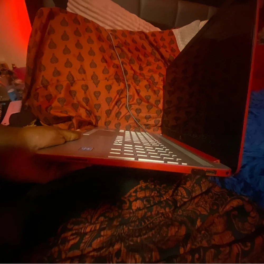 Red HP laptop